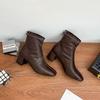 2025 winter new boots women wear high sense Internet celebrity thin boots washed horse leather pattern Korean version women's boots thick heel