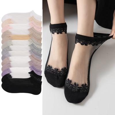 Chaussettes d'été transparentes à volants pour femmes, fines et fraîches, transparentes, en dentelle soyeuse, mignonnes