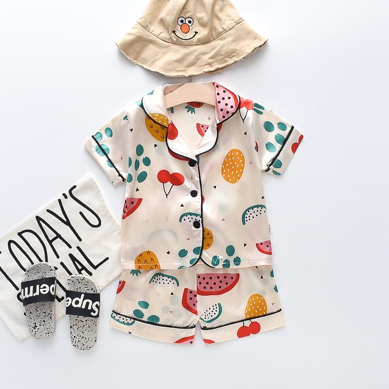 BB58 Mufurui Summer Kids' Silk Bear Cartoon Pajama Short Sleeve Two-Piece Set