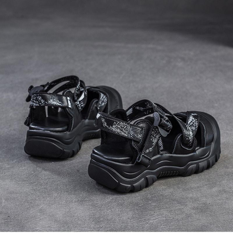 Johnature Leisure Thick Sole Round Toe Sandals Breathable Shallow Hook& Loop Casual Women's Shoes
