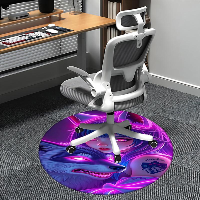 

Wolf Tattoo Design,Neon Fantasy Art Chair mat Round Rug-Office carpet, Machine Washable, Non-slip, Suitable for Living Rooms, Bedrooms, Entr 80cm by 80cm