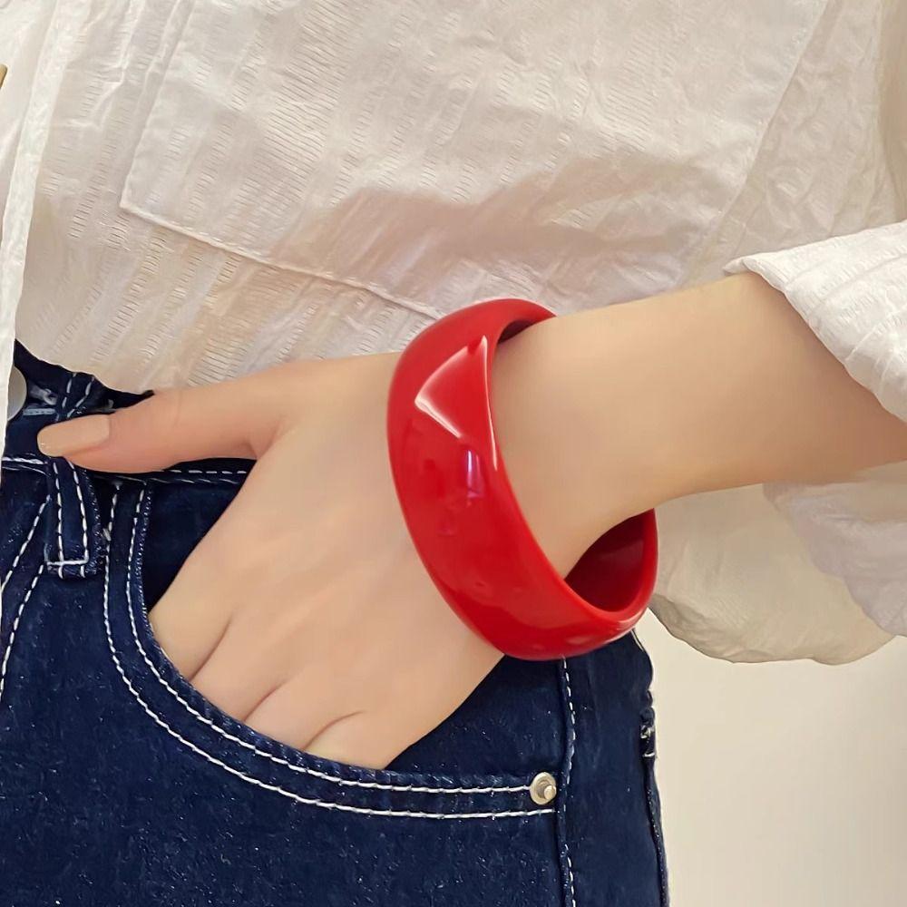 

Shiny Acrylic Open Bangle Bohemian Retro Hand Ring Temperament Wide Bracelet Gift червоний
