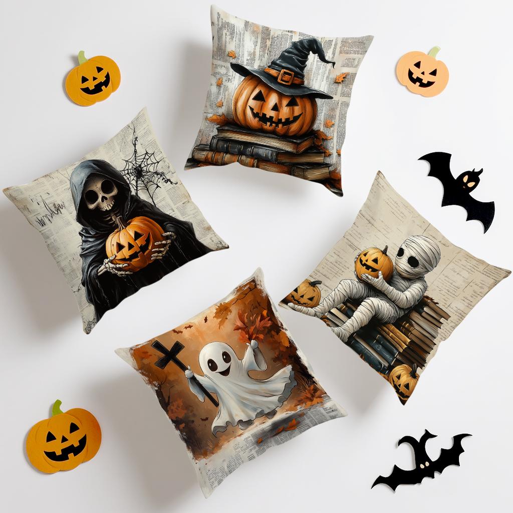 Retro Halloween Cushions Pillowcase Polyester Cushion Cover Throw Pillow Sofa Decoration Pillowcover Home Room Decor