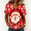 Casual Kerst V-hals Top met Korte Mouwen en Feestelijke Print voor Vakantiefeest