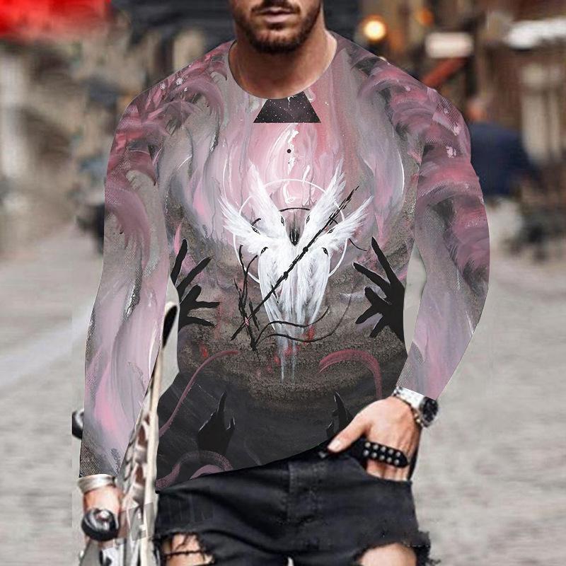 

Весенне-осенний топ с круглым вырезом и 3D-принтом в стиле хоррор, модная повседневная мужская футболка с длинным рукавом 5XL