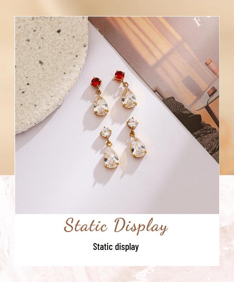 18K Gold-Plated Stainless & Titanium Steel Zirconia Stud Earrings - Waterproof & High-End European-American Design for Women
