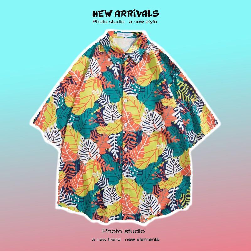 Pánská košile s krátkým rukávem v retro květinovém stylu ve stylu Hongkongu - Havajský design, Rebelská, Všestranná, Volný střih, Letní nošení, Ideální pro páry.