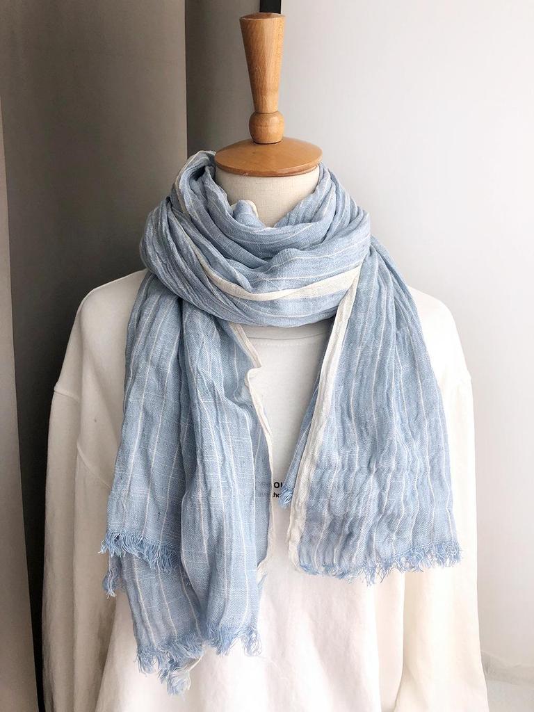 Autumn/Winter Cotton-Linen Color Block Scarf: Korean-Style Shawl for Women & Men