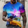 Men's Car Pattern T-shirt 3D Printed Round Neck T-shirt Casual Loose Men Quick Drying Breathable Comfortable