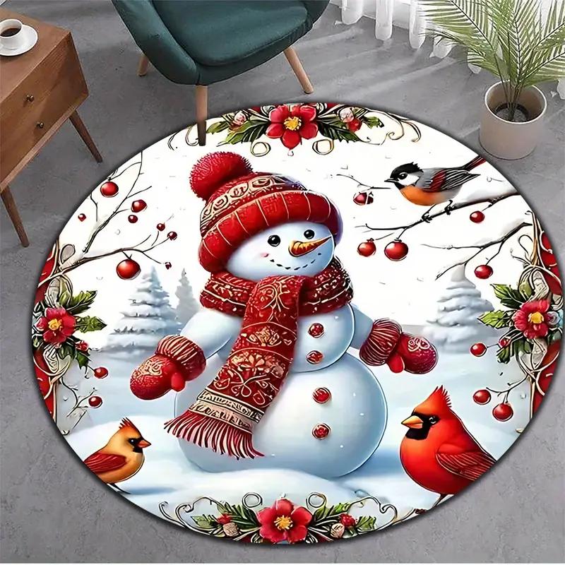 Christmas Snowman Round Carpet Living Room Bedroom Floor Mat Festive Atmosphere Christmas Tree Home Rug