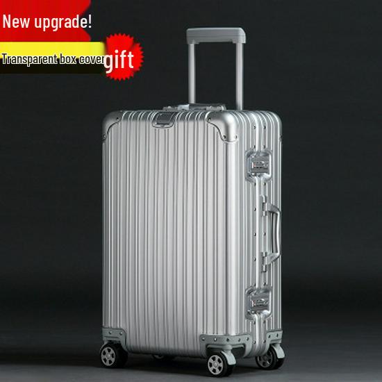 20" Aluminum-Magnesium Alloy Trolley Case - Unisex Metal Travel & Business Suitcase with Leather Accents