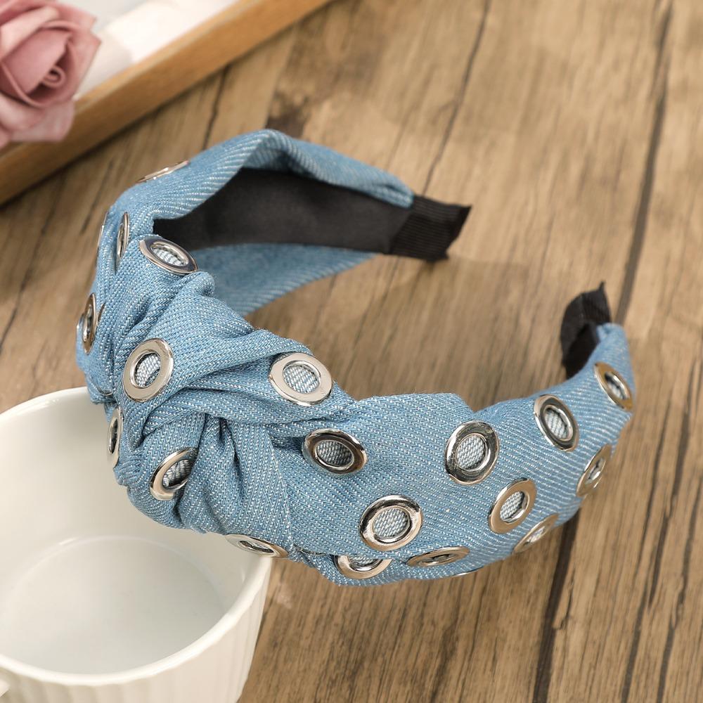 Y2K Denim Headband Wide Hollowed Out Eyelets Headband Hair Accessories Punk Hairband  Party