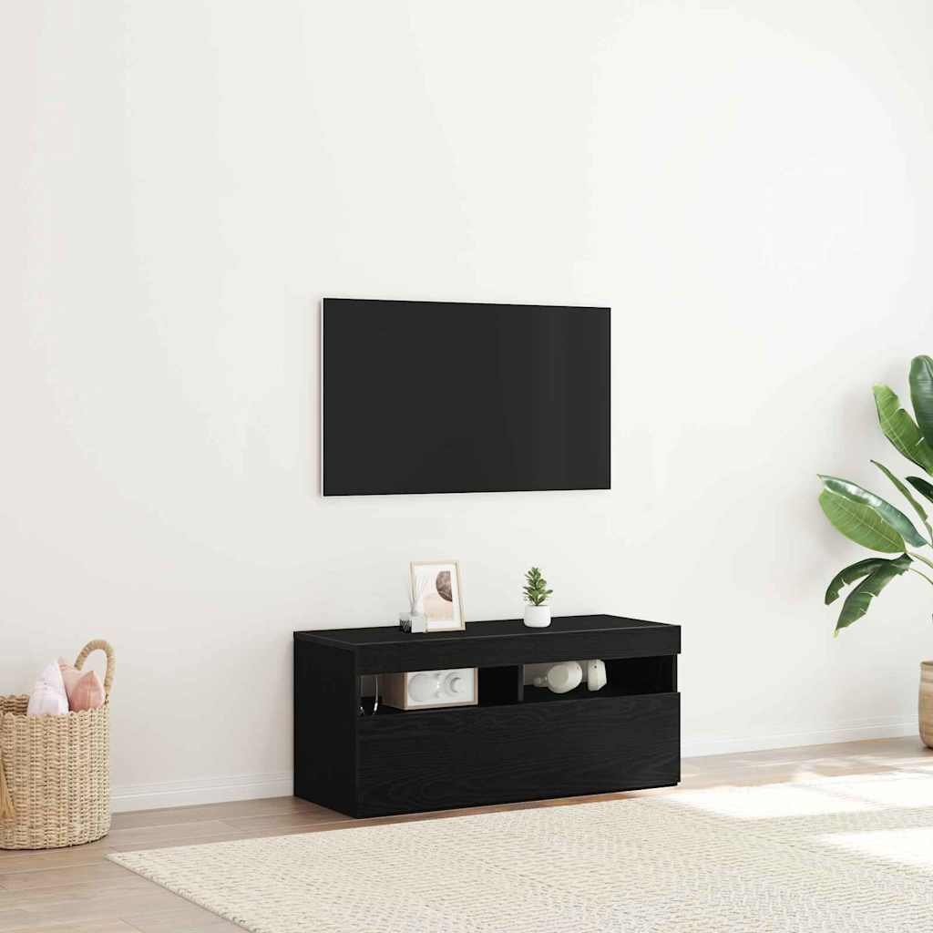 TV Cabinet Black Oak Effect 90 x 35 x 40 cm Engineered Wood