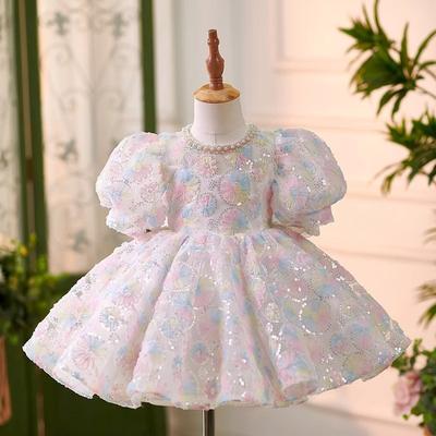 Girls Bubble Sleeve Dresses Middle Child Elegant Temperament Performance Princess Dresses