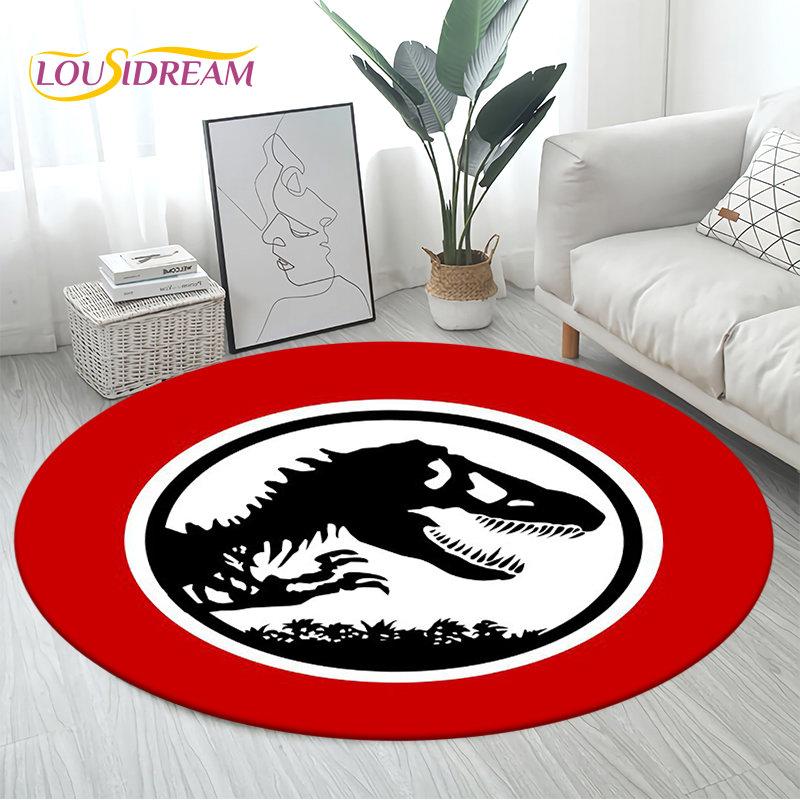 3D Cartoon Jurassic Park Dinosaur Area Rug,Round Carpet Rug for Living Room Bedroom Sofa Decor,Children Play Non-slip Floor Mat