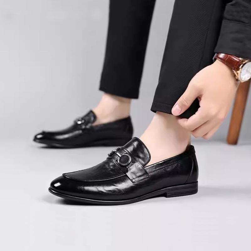 Fashion Four Seasons Men's Leather Shoes Classic Business Versatile Style Formal Party Daily Office Black Elegant Adult Flat Loafer