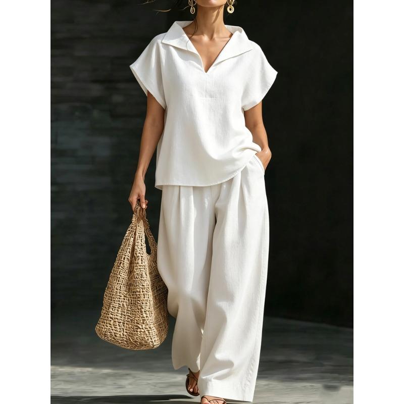 JPNTKY Women's Fashion Casual Short Sleeve V Neck Pants Suits