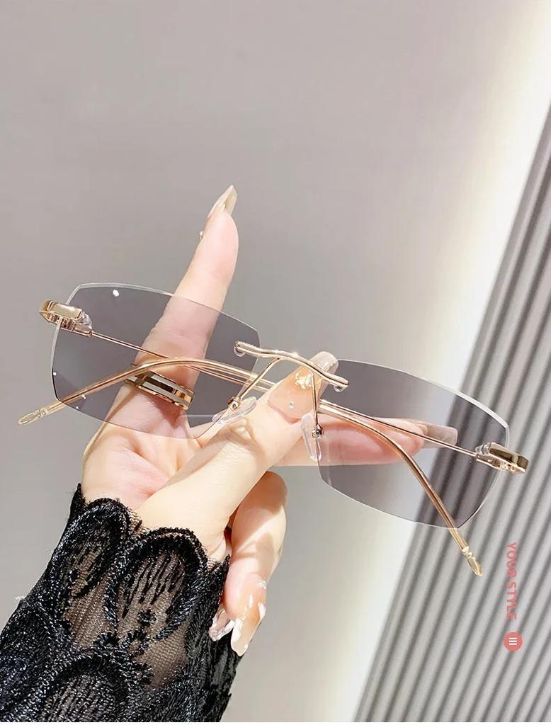 New Trend Women's Pochromic Glasses Outdoor Anti-UV Discoloration Myopia Men Vintage Square Rimless Minus Diopter Eyewear