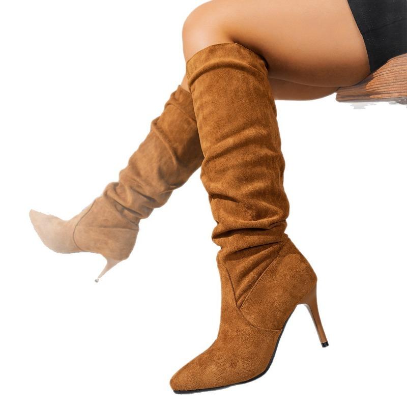 Herbst und Winter neue Stiefel zum Stapeln lange Damenstiefel spitze Zehen dünner hoher Absatz Schaft lange Stiefel schlank hoher Schaft