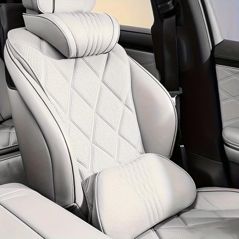 Nappa Leather Car Neck and Lumbar Support Pillows, Breathable Seat Cushions with Fine Embroidery for All Season Interior Use