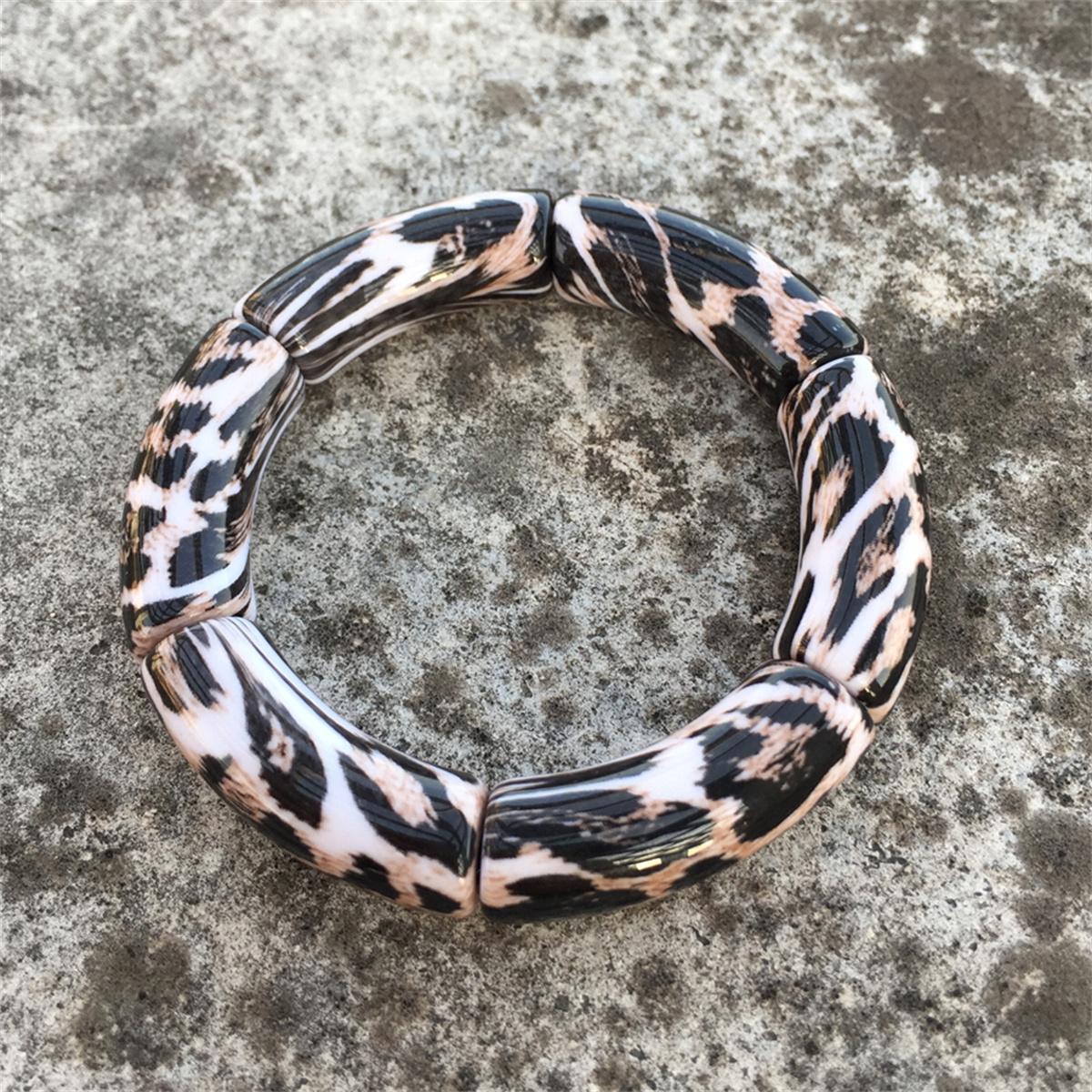 

Винтажная темная серия, серия с принтом Fun Leopard, акриловые штабелируемые браслеты, женские, смоляные, эластичный браслет, трендовые украшения 2026 58-62mm