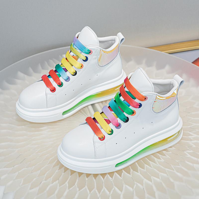 Thick-soled Air Cushion Leather High-top Women's New Fashionable Versatile Breathable Large-size Women's Shoes