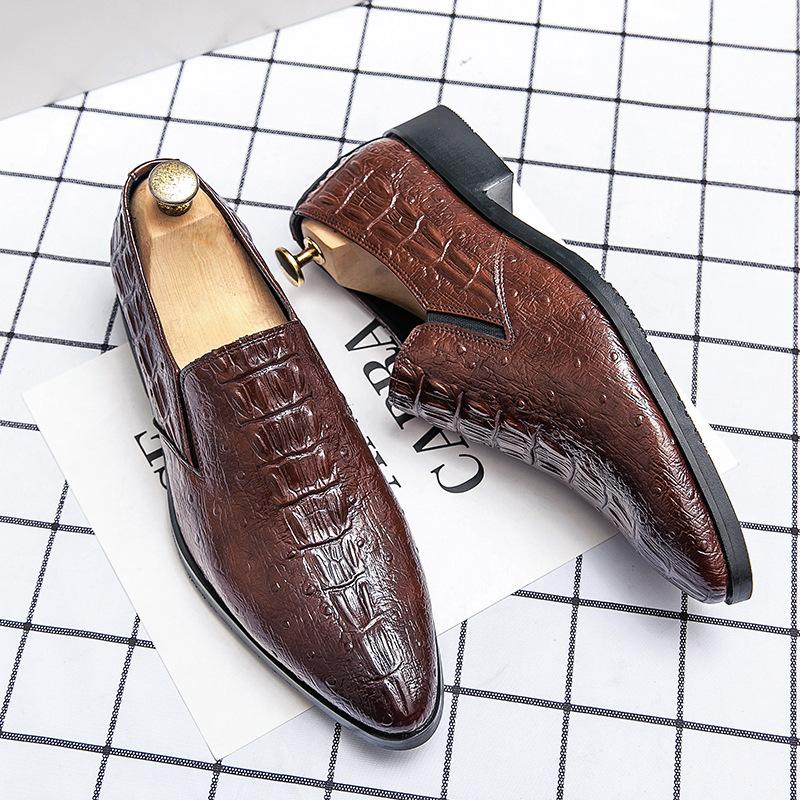 Men's Casual Leather Shoes Fashion Large Size New Crocodile Pattern Leather Shoes Trend Foot Loafers