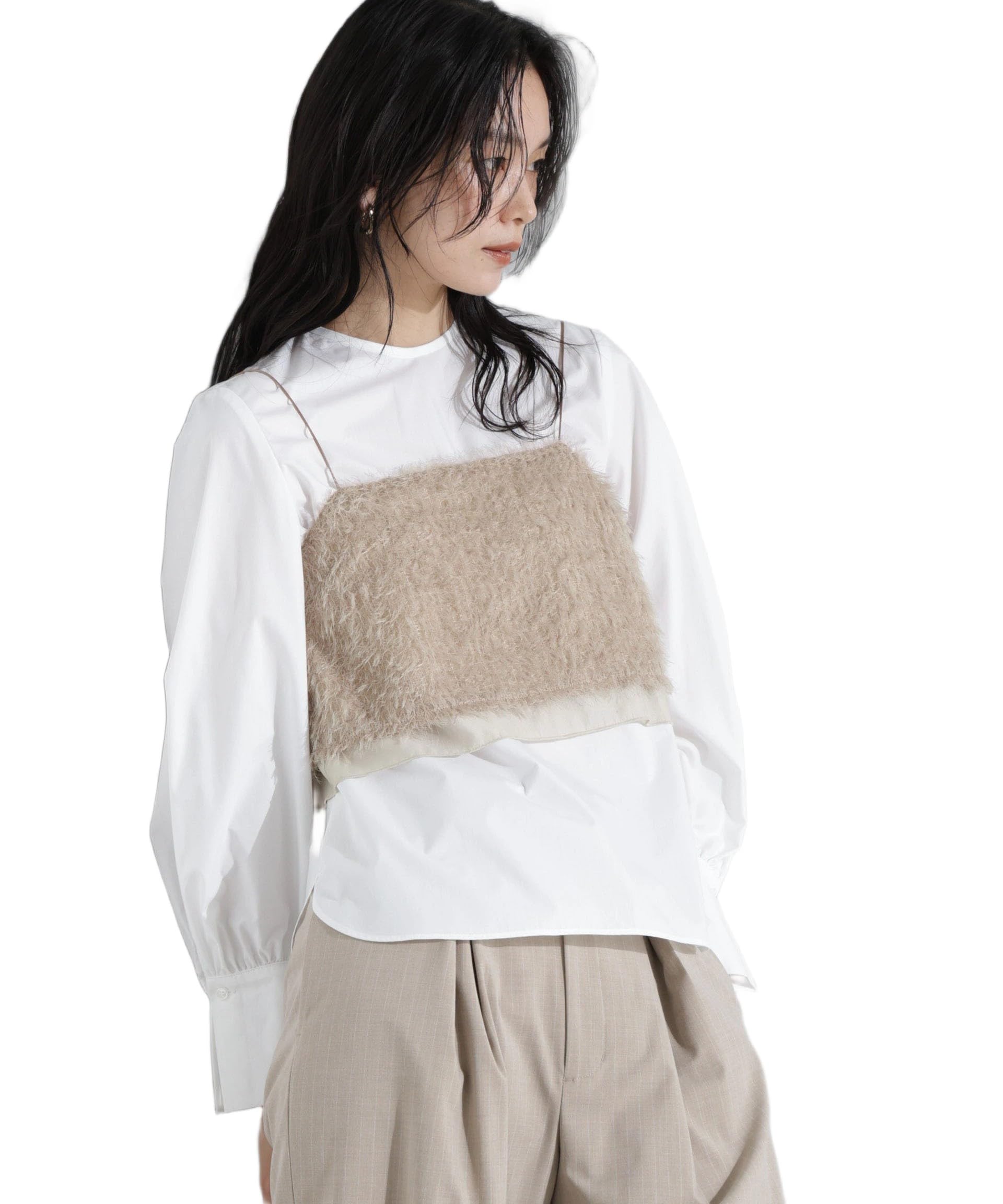 

Nano Universe Tulle Fringe Camisole and Bustier be F 041 Light Beige Women s (Can paired) 669-5121305