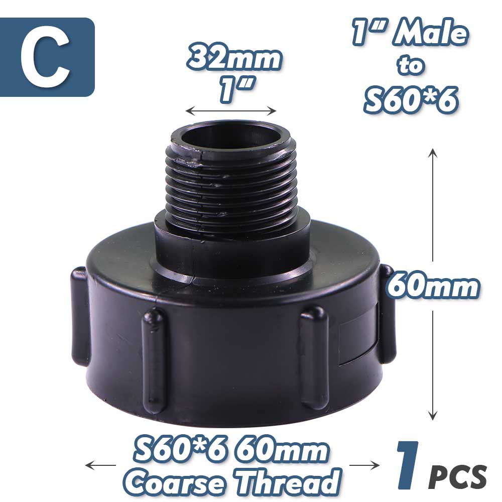 1/2" 3/4" 1" 1.5" 2" 3" 4" IBC Water Tank Conver Adapter Fine X Coarse Thread 1000L Ton Barrel Garden Irrigation Valve Fittings