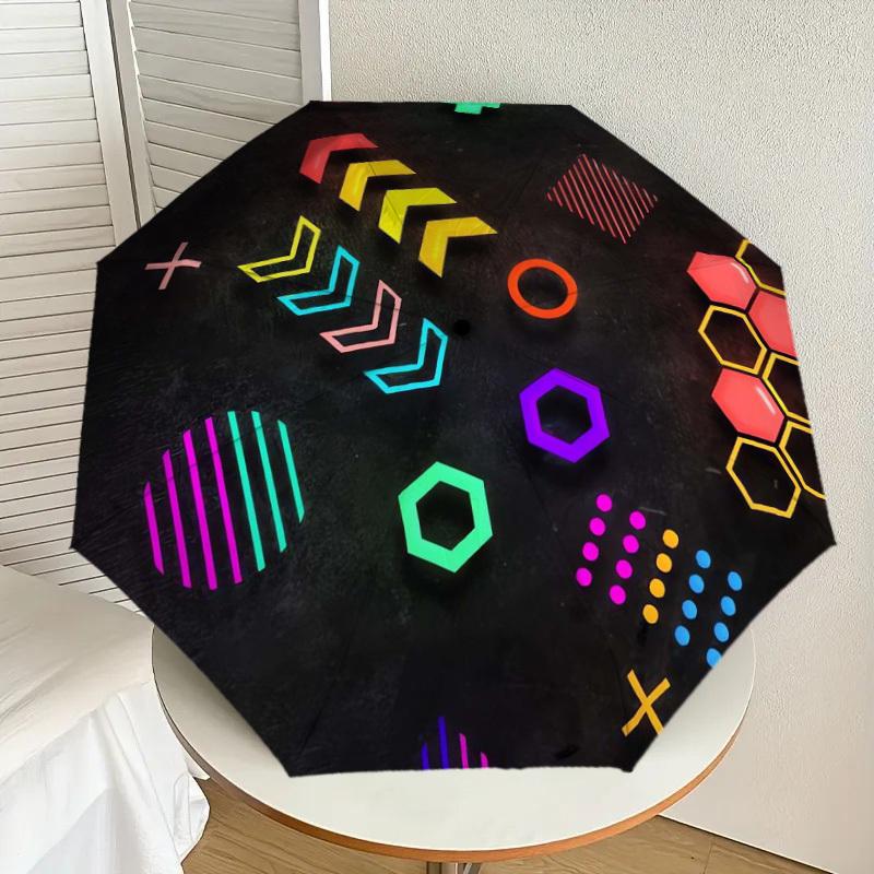 1pc Geometric Shapes Pattern Umbrella with Plastic Handle,Suitable for All Seasons Home Travel Outdoor UmbrellaDD169