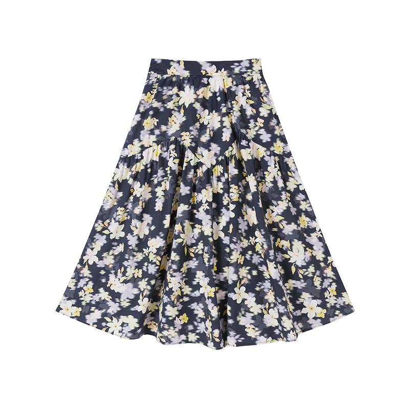 Floral High-Waist A-Line Midi Skirt M