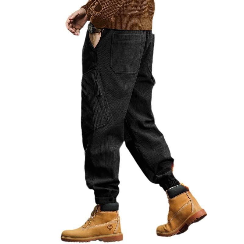 2025 Autunno/Inverno Nuovi Pantaloni Casual Retrò Americani Pesanti Da Uomo Con Velluto Spesso E Tasche Multiple, Leggings Workwear