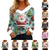 Women's Casual Fashion Long Sleeve Christmas Printed Flannel Collar Top