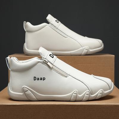 Fashion Comfortable Soft Leather Mid-top Sneakers Men's High-top Luxury Casual Side Zipper Plate Shoes Tenis Shoes Masculino