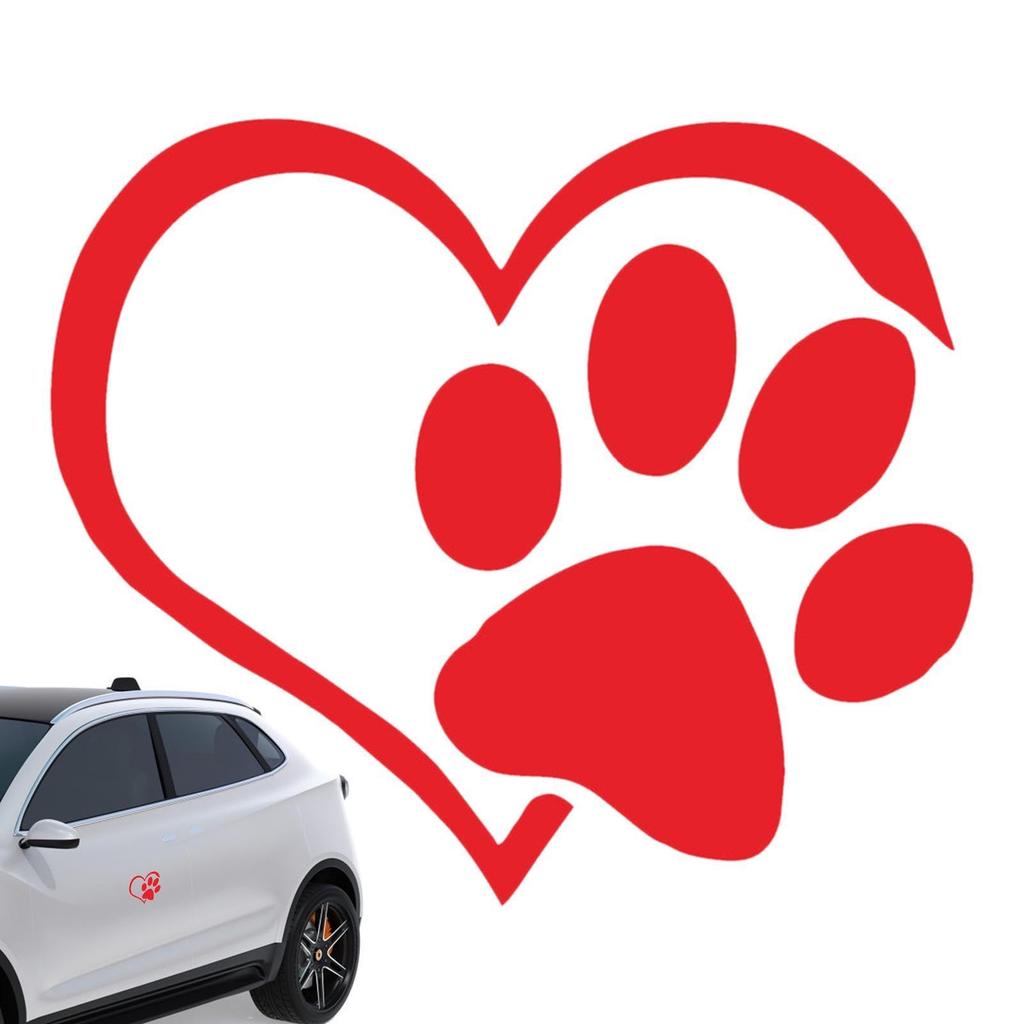 Car Heart Decal, Auto Waterproof Dog Paw Decoration, Reflective Love Paw Print Car Sticker,