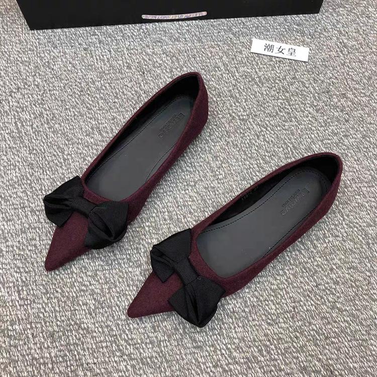 

[Youshilai] Pointed bow temperament single shoe women s 2025 winter new shallow mouth casual versatile one pedal 40 бордовый