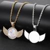 European-American Hip Hop Angel Wings Zircon Photo Frame Pendant Necklace
