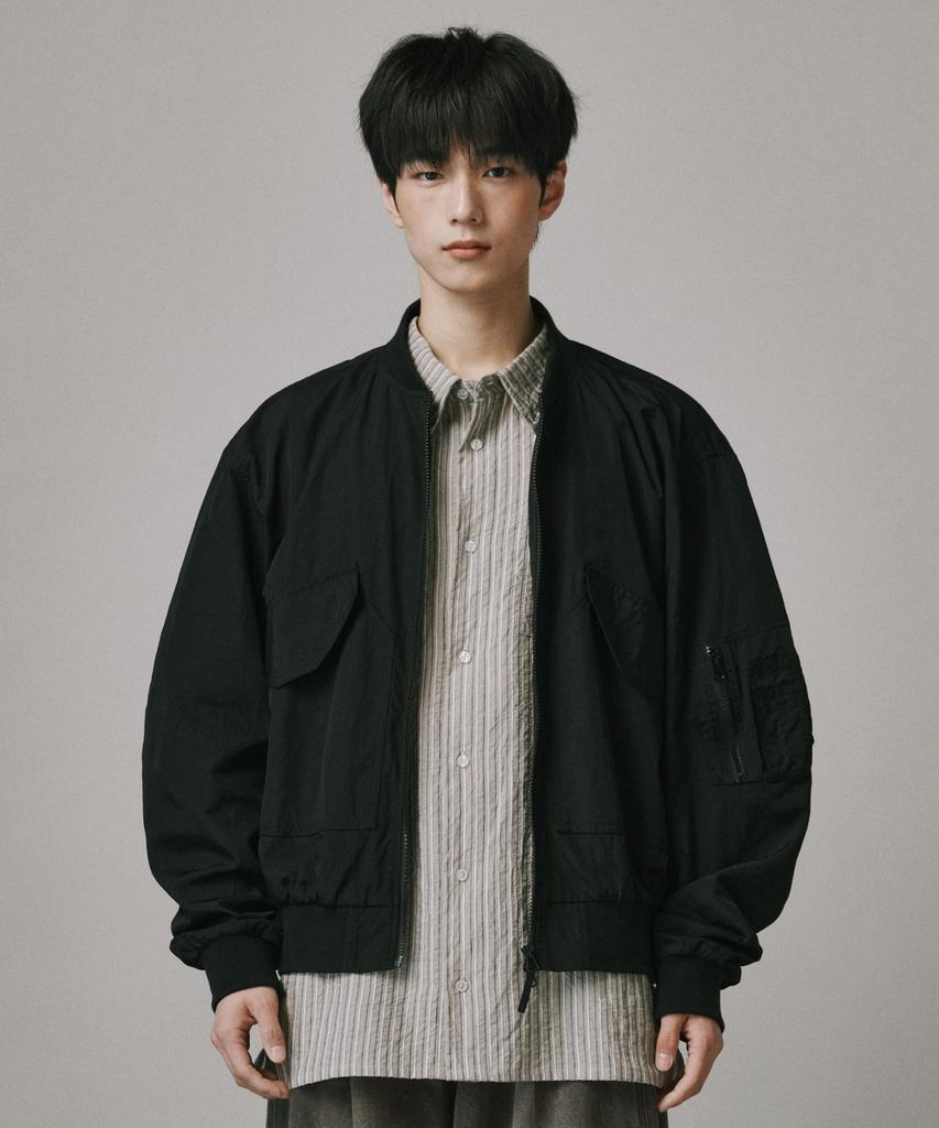 Verdnt Shirred Nylon Crop Jacket [Black]