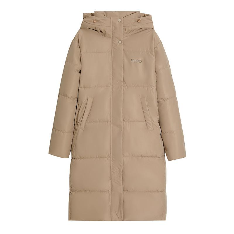 Women's Winter Mid-length Cotton-padded Jacket with Hood and Knee-length Loose Fit