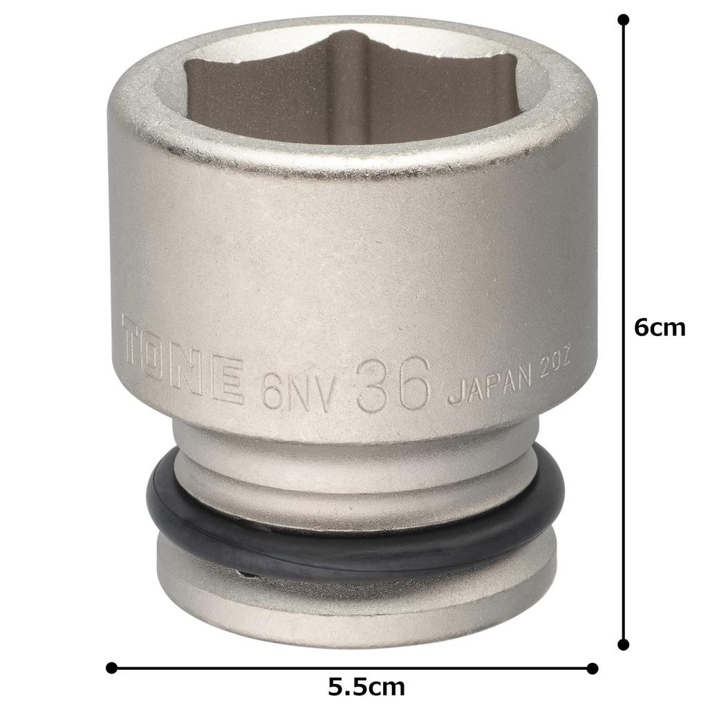 TONE Impact Socket 36mm Hex Size HP6NV-36, 19.0mm (3/4") Drive,