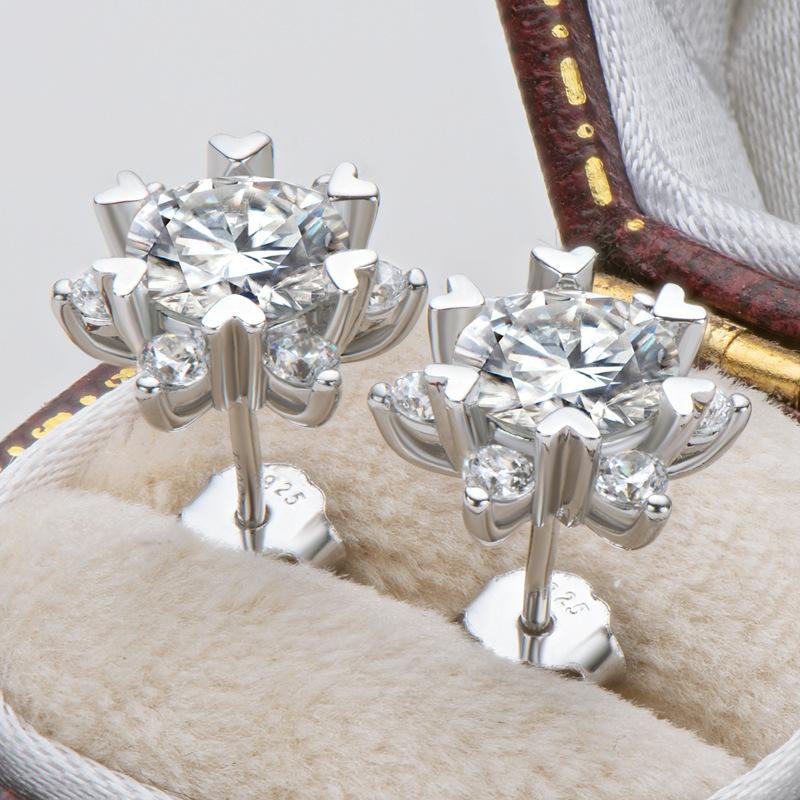 6.5mm Snowflake Full Diamond Stud Earrings Sunflower Paved Earrings D VVS1 Exquisite Moissanite Jewelry