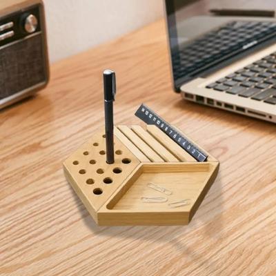 Pen Organizer Desk Organizer Tray Carve Punch Tool Large Capacity Wooden Desk Tray Holder Adjustable Multifunction