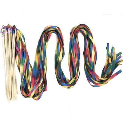 1 Pieces, Rainbow Ribbons, Fairy Sticks, Ribbon Sticks, Children's Dance Baton, Spinning and Gymnastics, Festival Party Supplies, Wedding Decoration