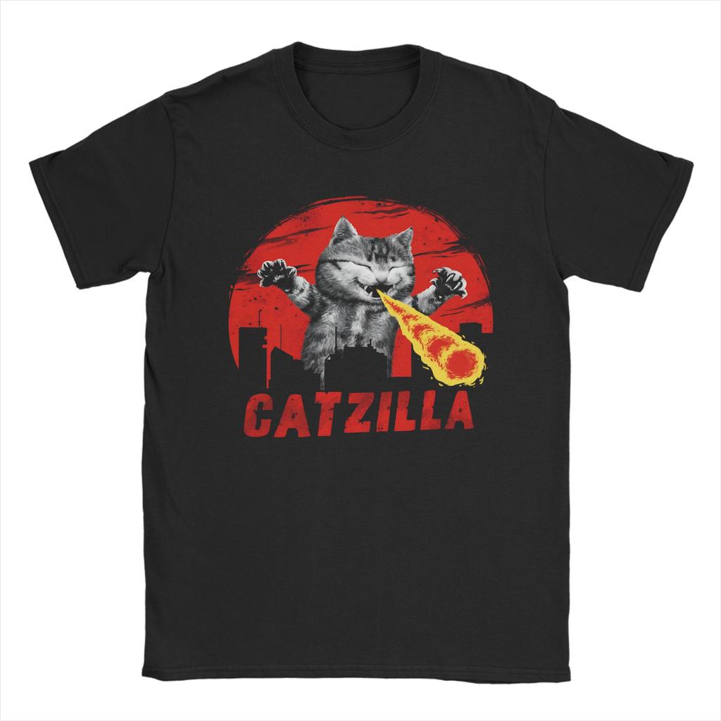 Unisex Womens Catzilla Cat T Shirts Kitten Cat Lover 100 Cotton Clothes Casual Short Sleeve Crewneck Tees Plus Size TShirts