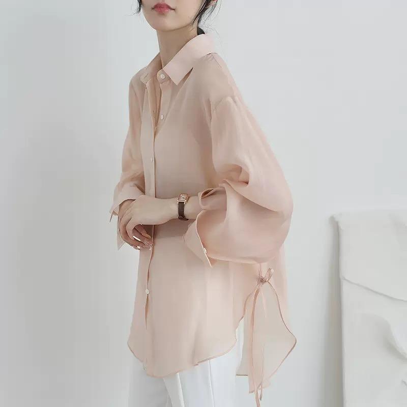 Dünne Abschnitt Tencel Sonnenschutz Shirt Shirt weibliche Sommer lose durchsichtige Ankuppeln außerhalb Klimaanlage Strickjacke Schal Eis Chiffon Bluse