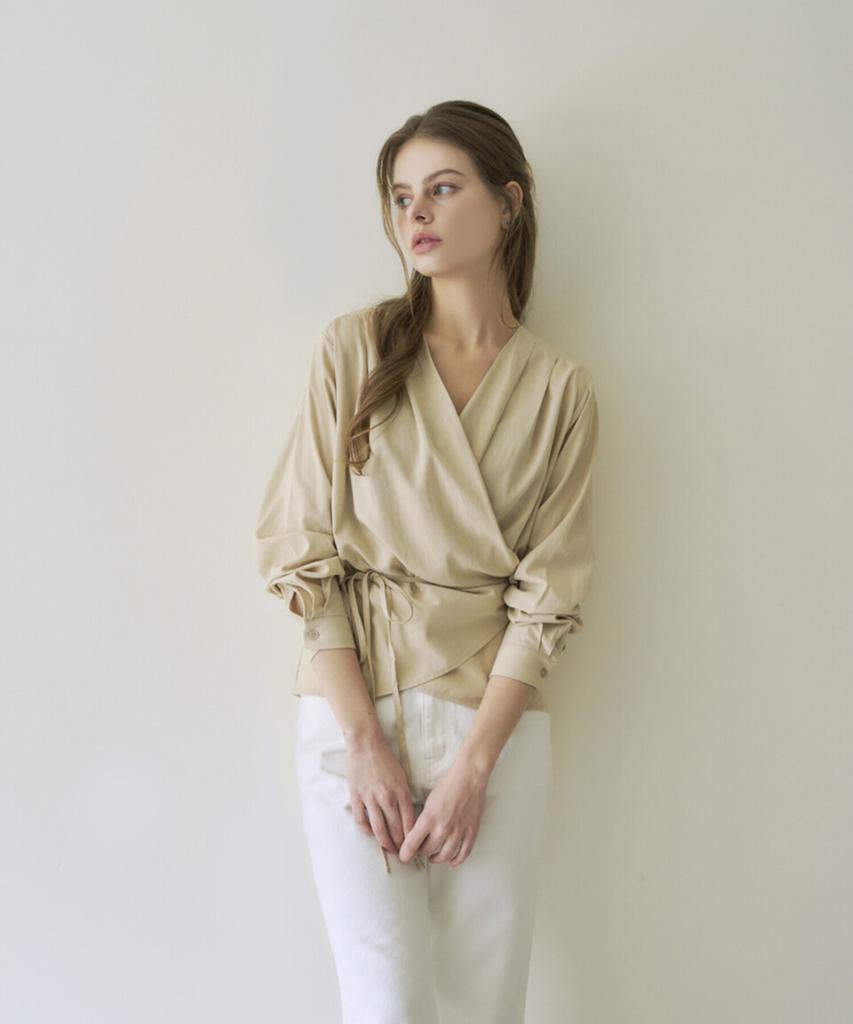 Eima V-Neck Wrap Blouse_3Color_Beige