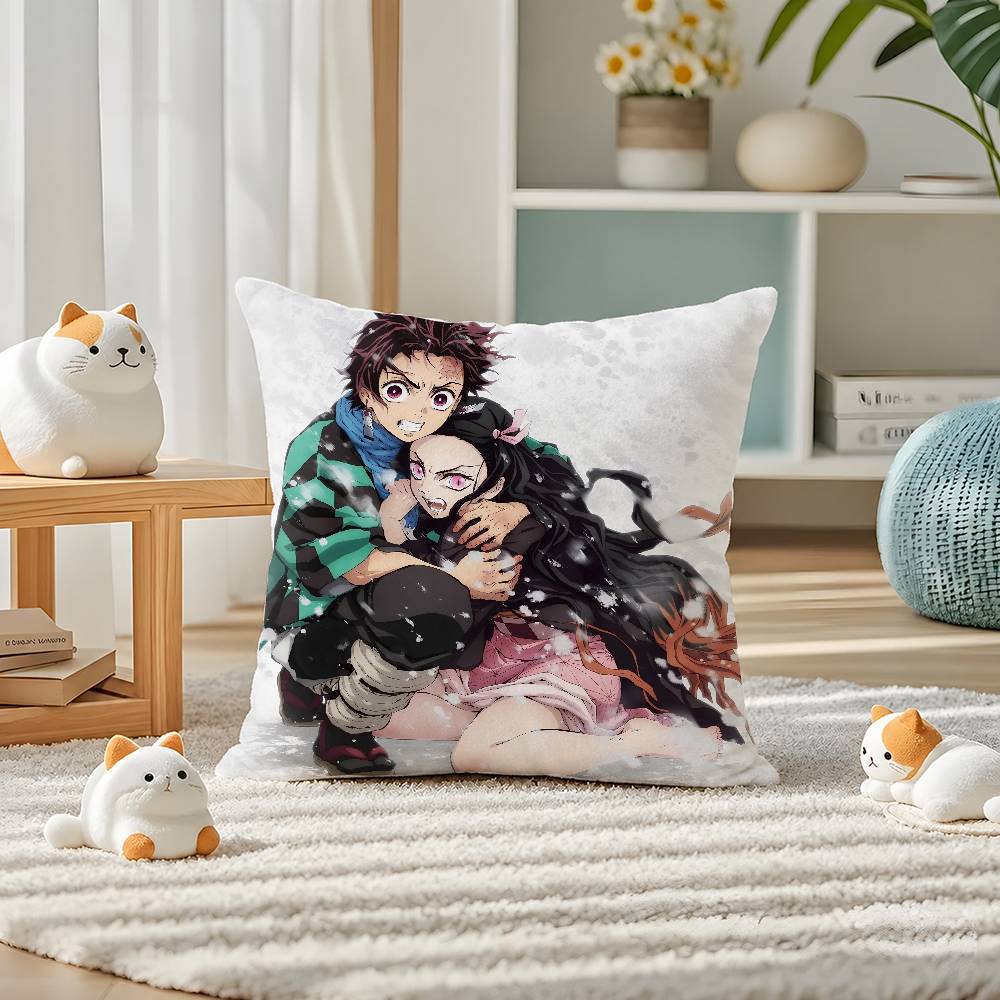 Demon Slayer Mist Breathing Art Anime Plush Pillow Cover Soft Short Plush Cushion Cover For Sofa Bedroom Home Decor Gift