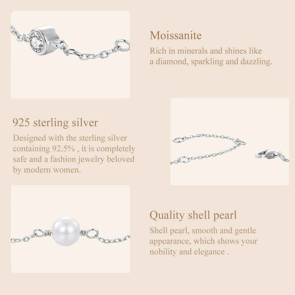 Bamoer Drobný moissanitový náramek z ryzího stříbra 925, Náramky s nastavitelným řetízkem s nastavitelným řetízkem Šperky pro družičku