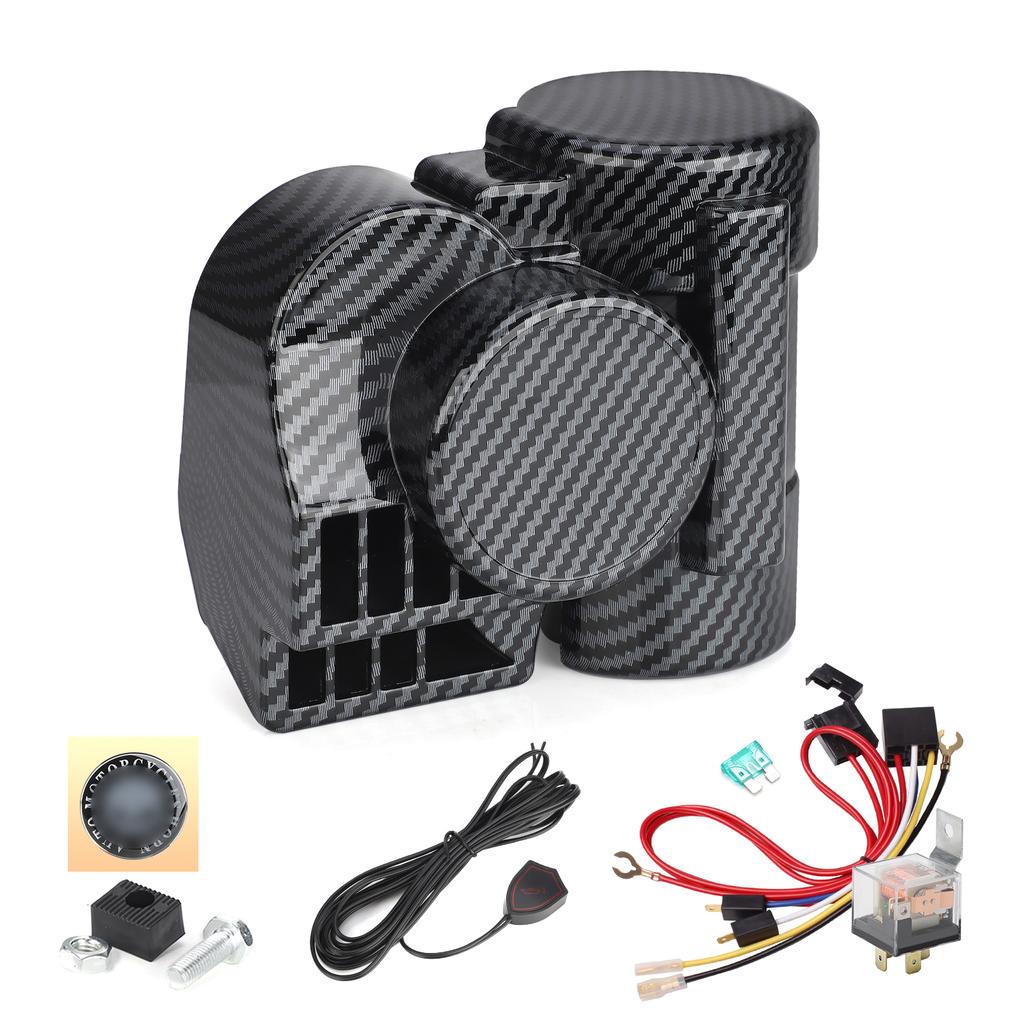 Carbon Fiber Pattern Universal Loud 12V 150db Horn Electric Snail Horn Waterproof Horns Siren for Car Motorcycle Truck SUV Boat