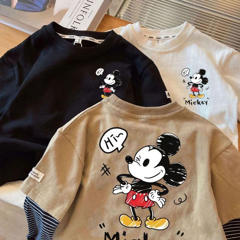 Boys Faux Two Piece Striped Long Sleeve T Shirt Kids Printed Base Layer Top Cool Spring Autumn Casual Wear